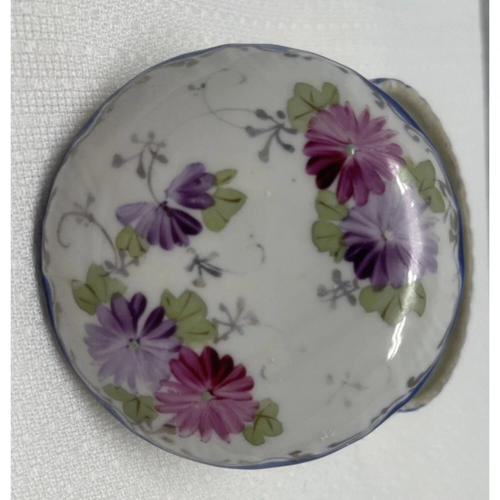 Vintage Covered Trinket Box w/ Lid Hand Painted Flowers Gift Decor Cottagecore